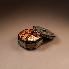 Kashmiri Handpainted Paper Mache Dry Fruit Box (8 x 8 Inch) 57