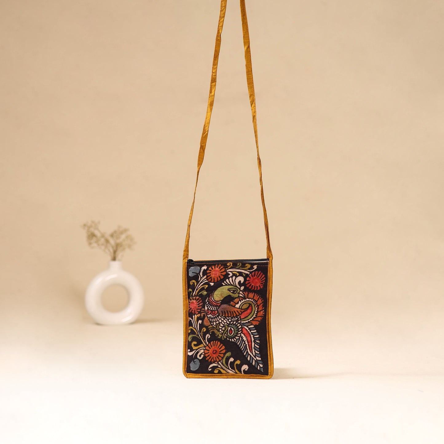 Srikalahasti Handpainted Kalamkari Sling Bag by Dwarka Plus 32
