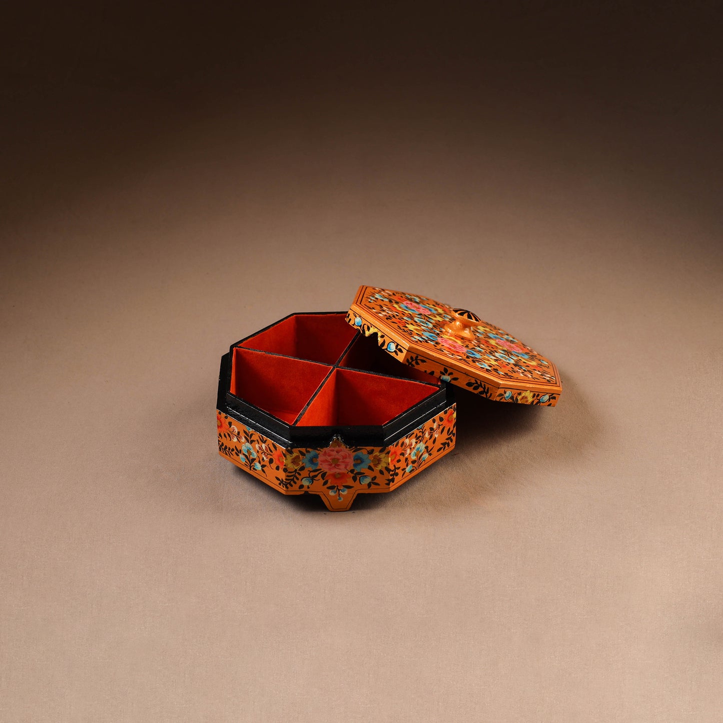 Kashmiri Handpainted Paper Mache Dry Fruit Box (8 x 8 Inch) 58