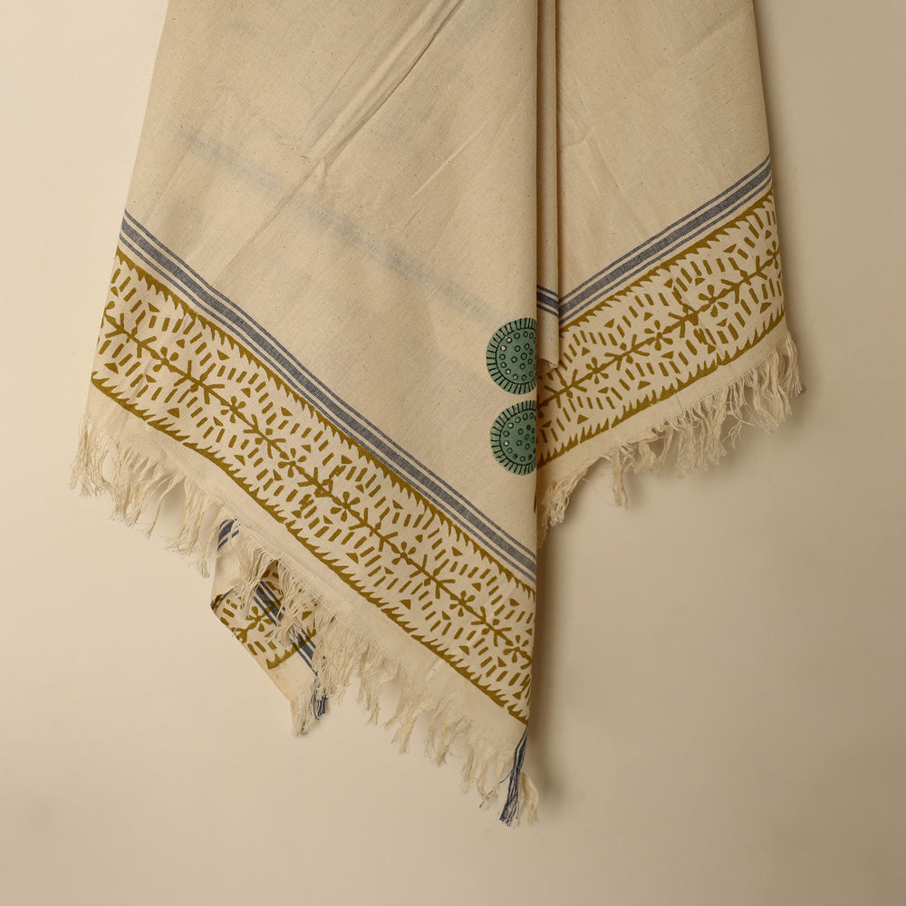 Beige - Block Printed Handloom Cotton Sanganeri Towel 65