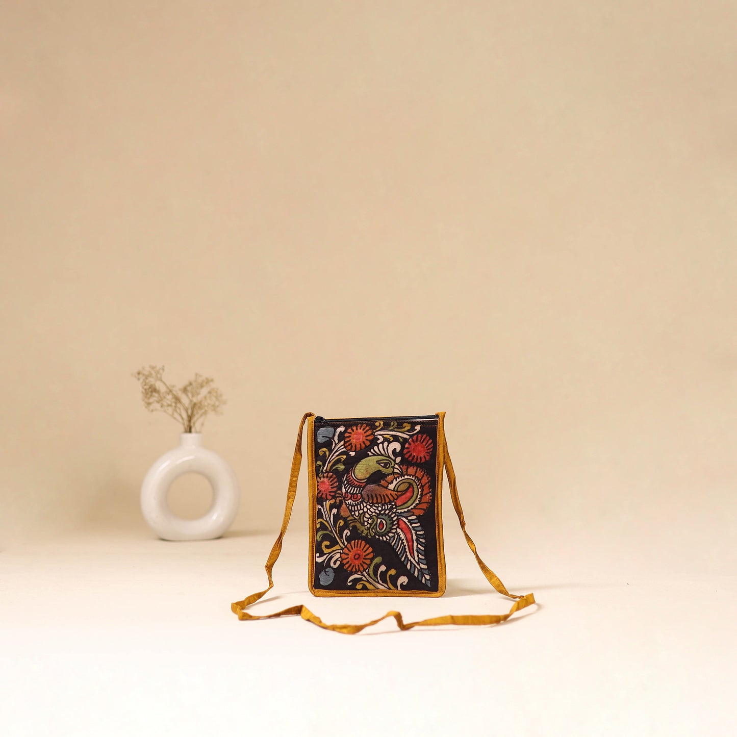 Srikalahasti Handpainted Kalamkari Sling Bag by Dwarka Plus 32