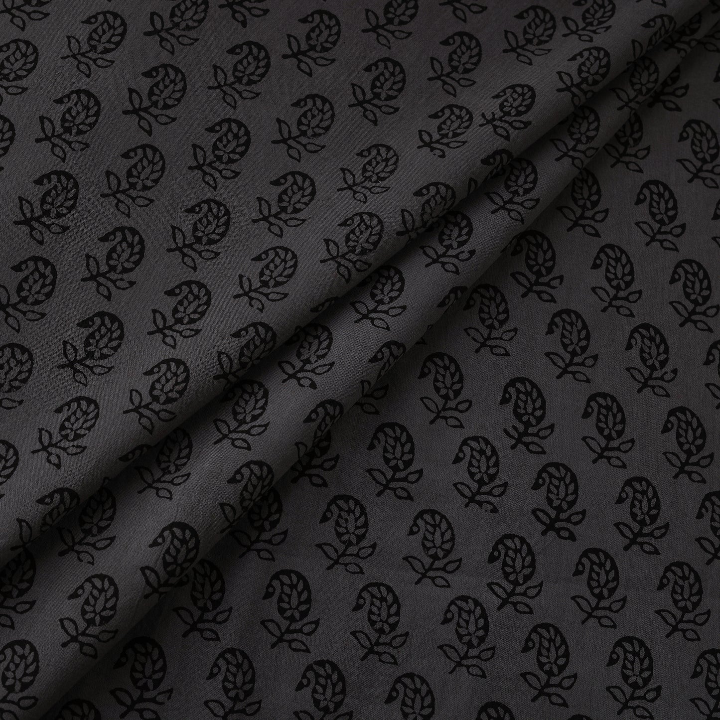 Grey - Bagh Hand Block Print Natural Dyed Cotton Fabric 08
