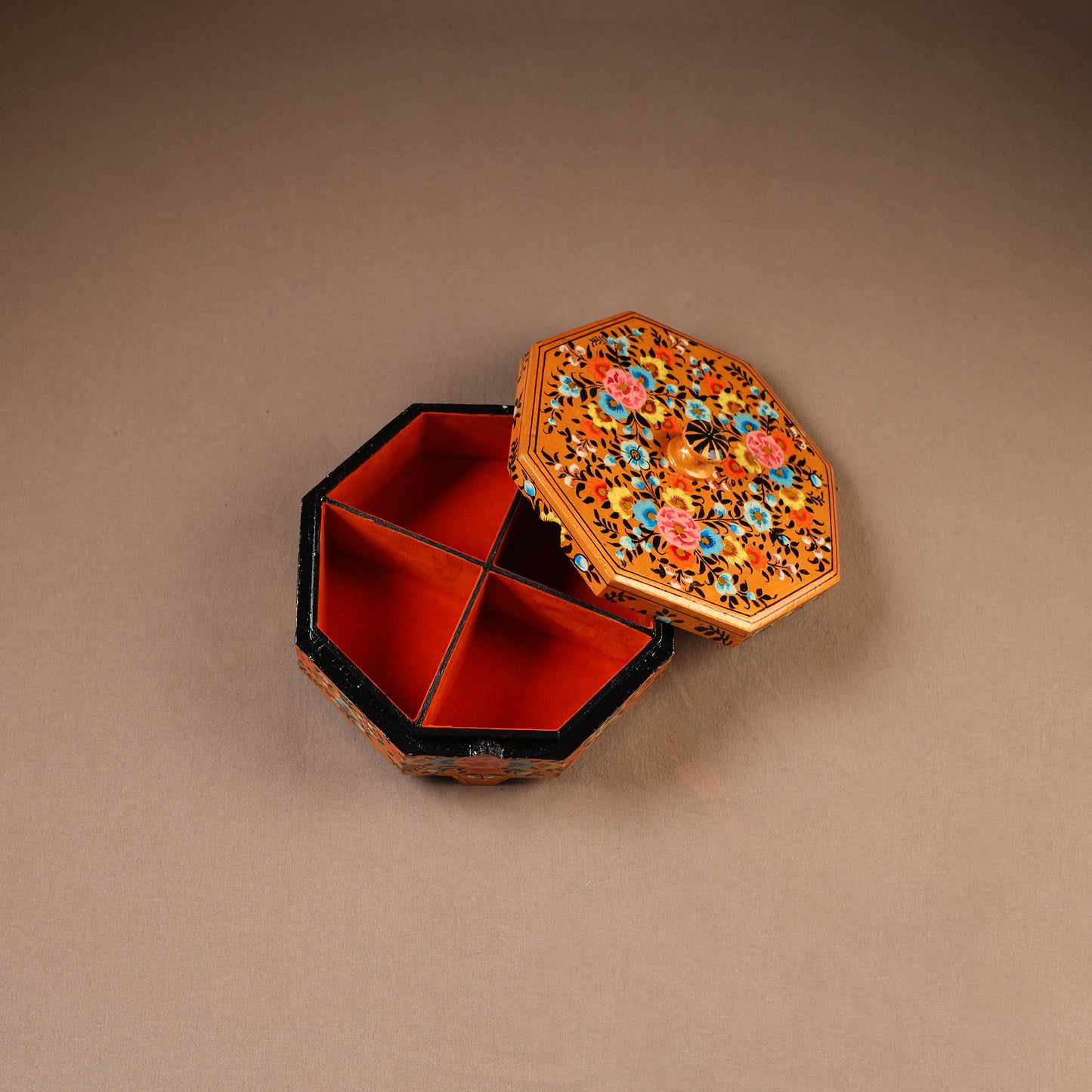 Kashmiri Handpainted Paper Mache Dry Fruit Box (8 x 8 Inch) 58