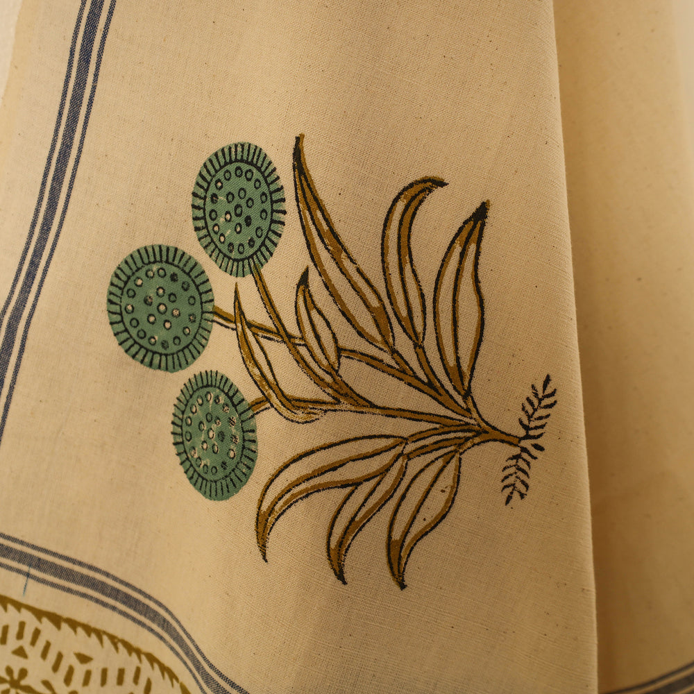 Beige - Block Printed Handloom Cotton Sanganeri Towel 65