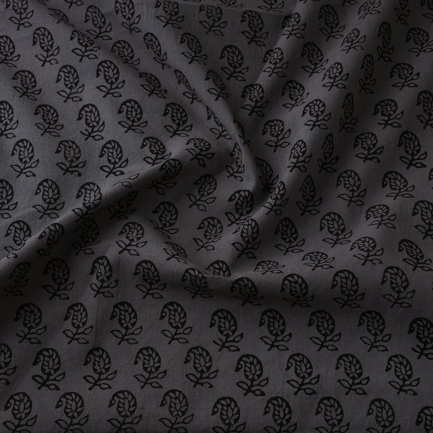Grey - Bagh Hand Block Print Natural Dyed Cotton Fabric 08