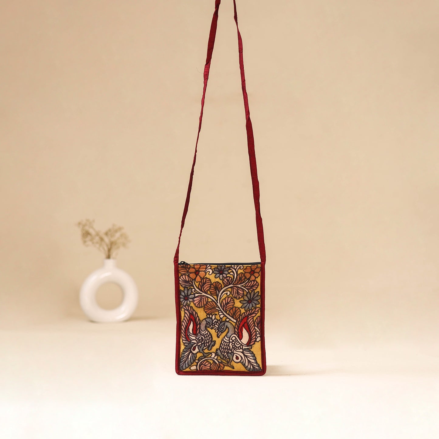 Srikalahasti Handpainted Kalamkari Sling Bag by Dwarka Plus 34
