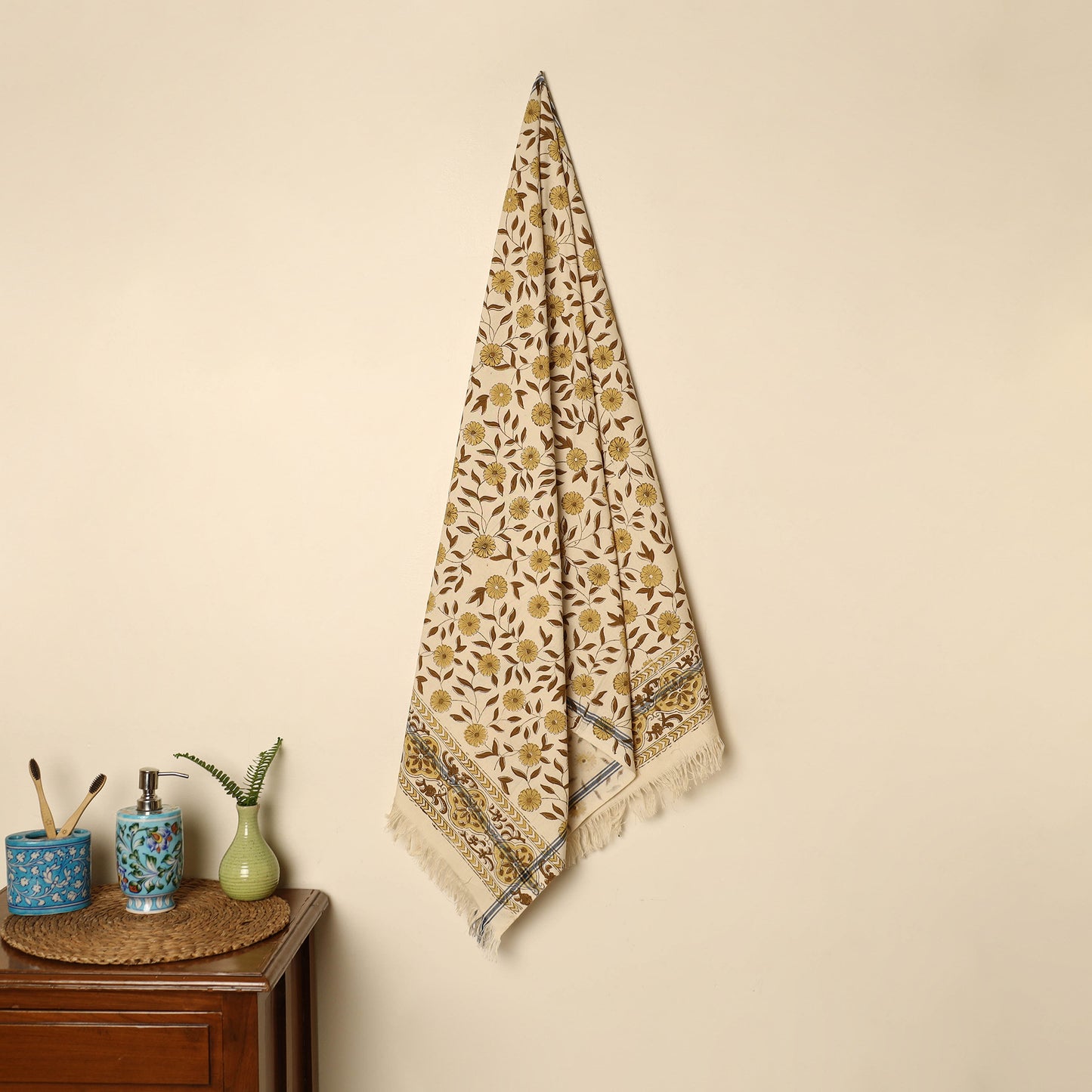 Beige - Block Printed Handloom Cotton Sanganeri Towel 67