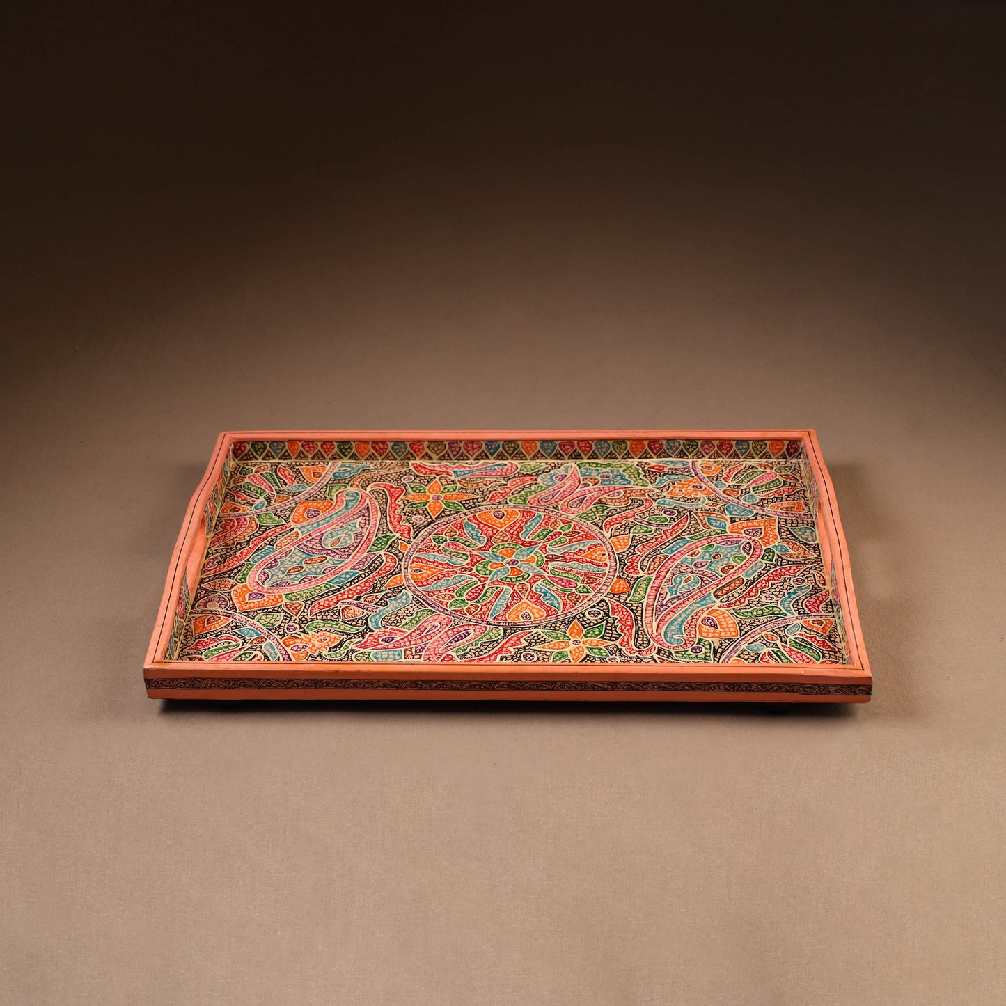Kashmiri Handpainted Paper Mache Rectangle Serving Tray (18 x 12 Inch) 49