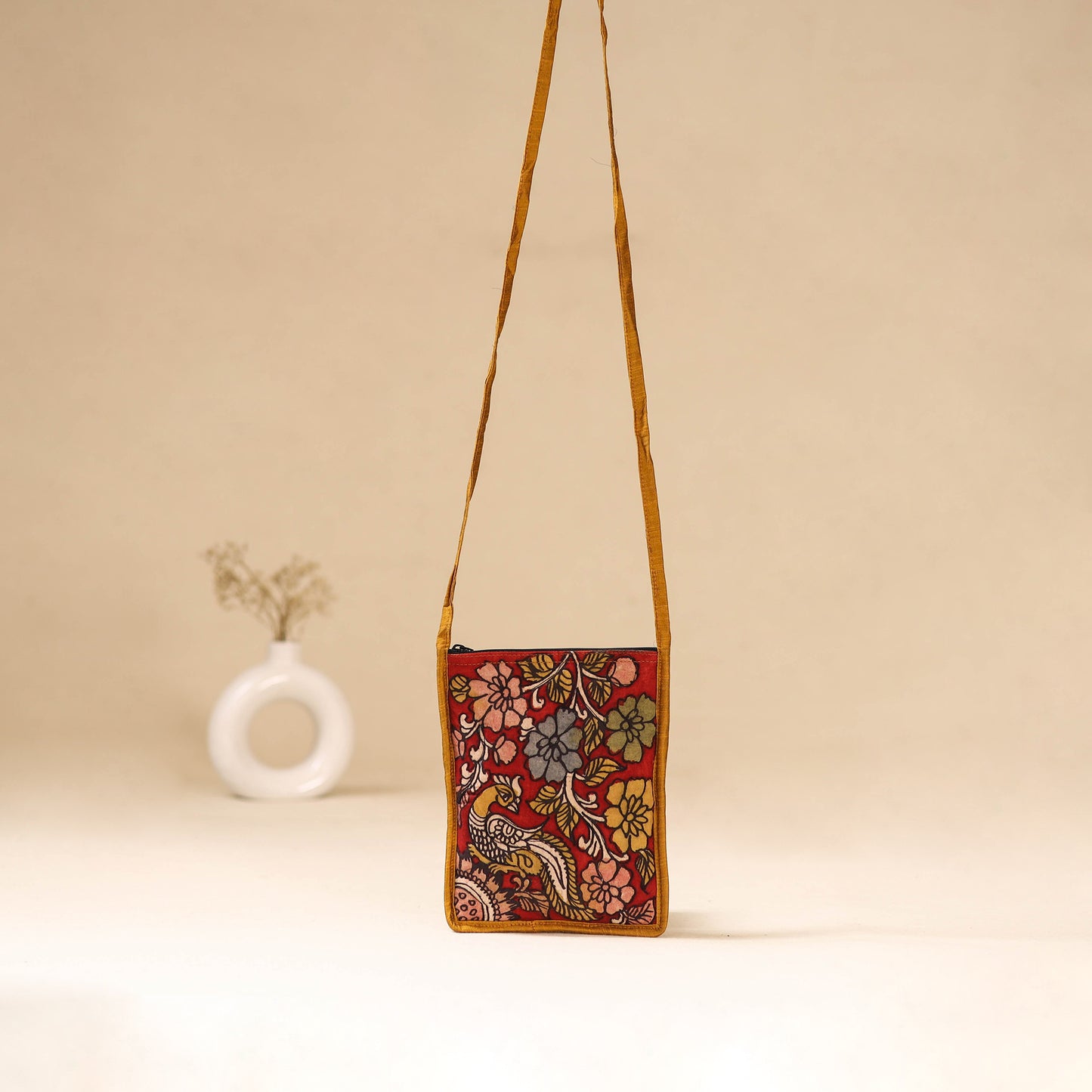 Srikalahasti Handpainted Kalamkari Sling Bag by Dwarka Plus 35