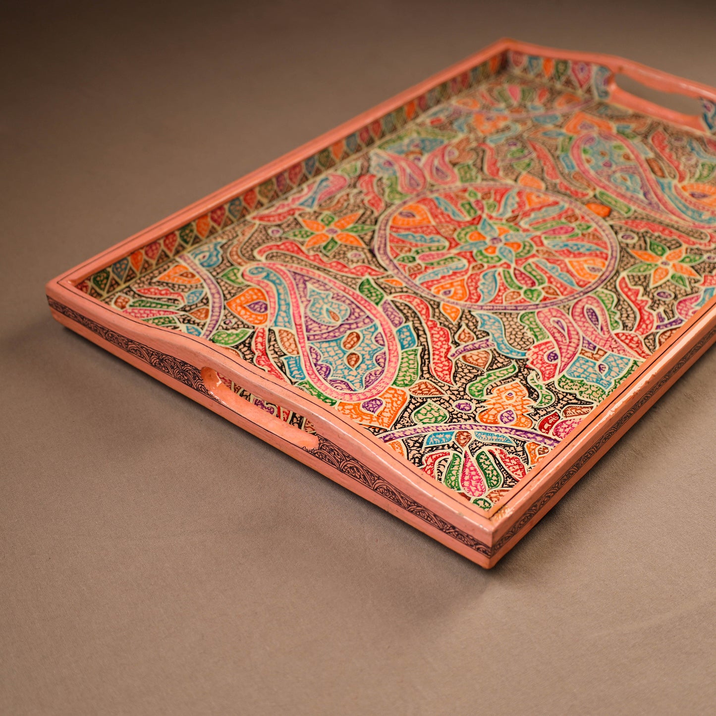 Kashmiri Handpainted Paper Mache Rectangle Serving Tray (18 x 12 Inch) 49