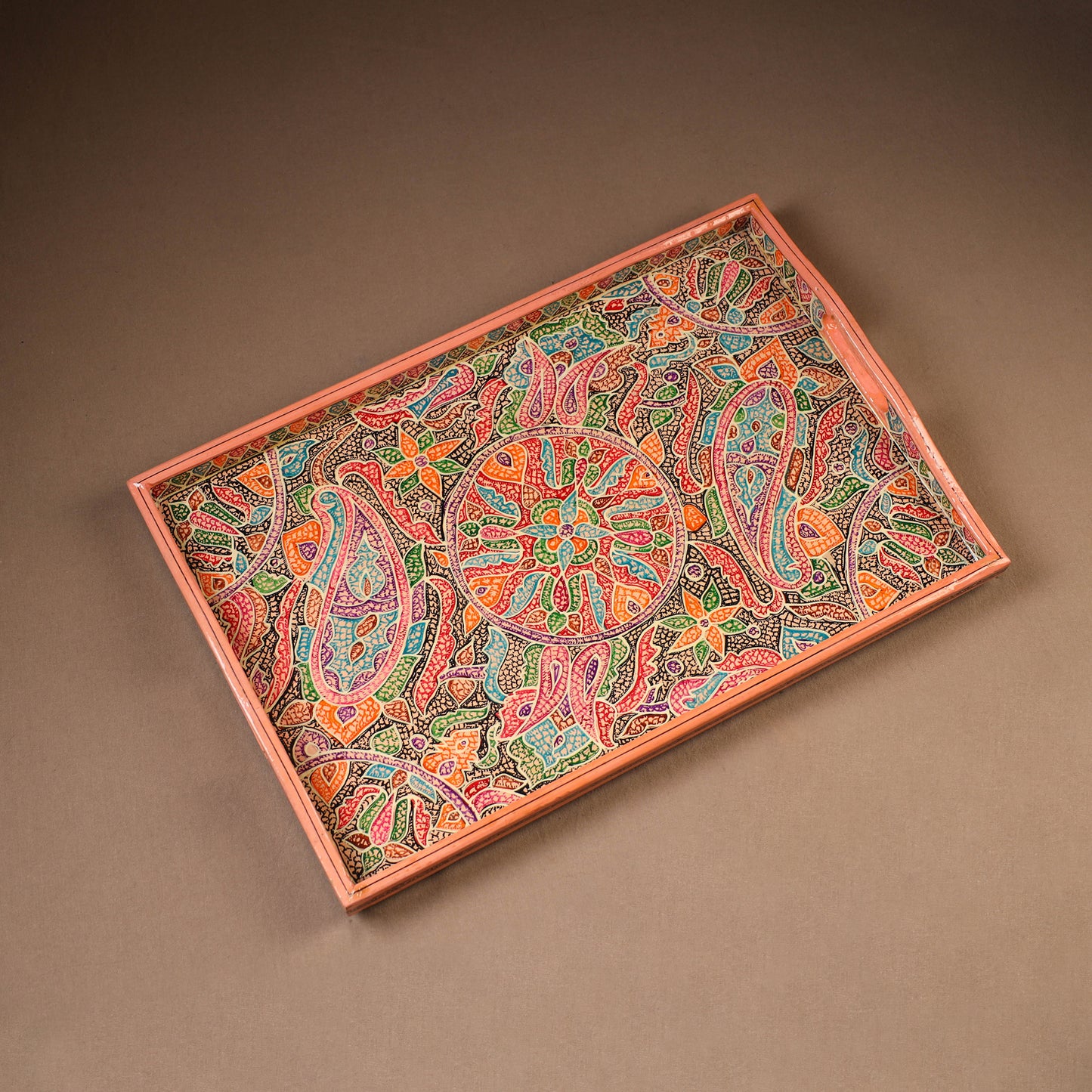 Kashmiri Handpainted Paper Mache Rectangle Serving Tray (18 x 12 Inch) 49