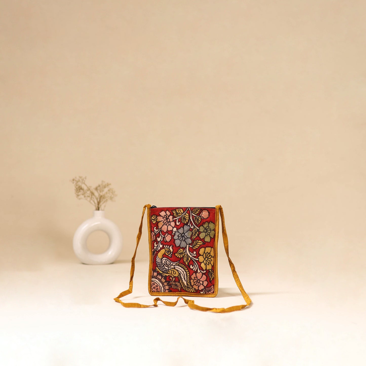 Srikalahasti Handpainted Kalamkari Sling Bag by Dwarka Plus 35