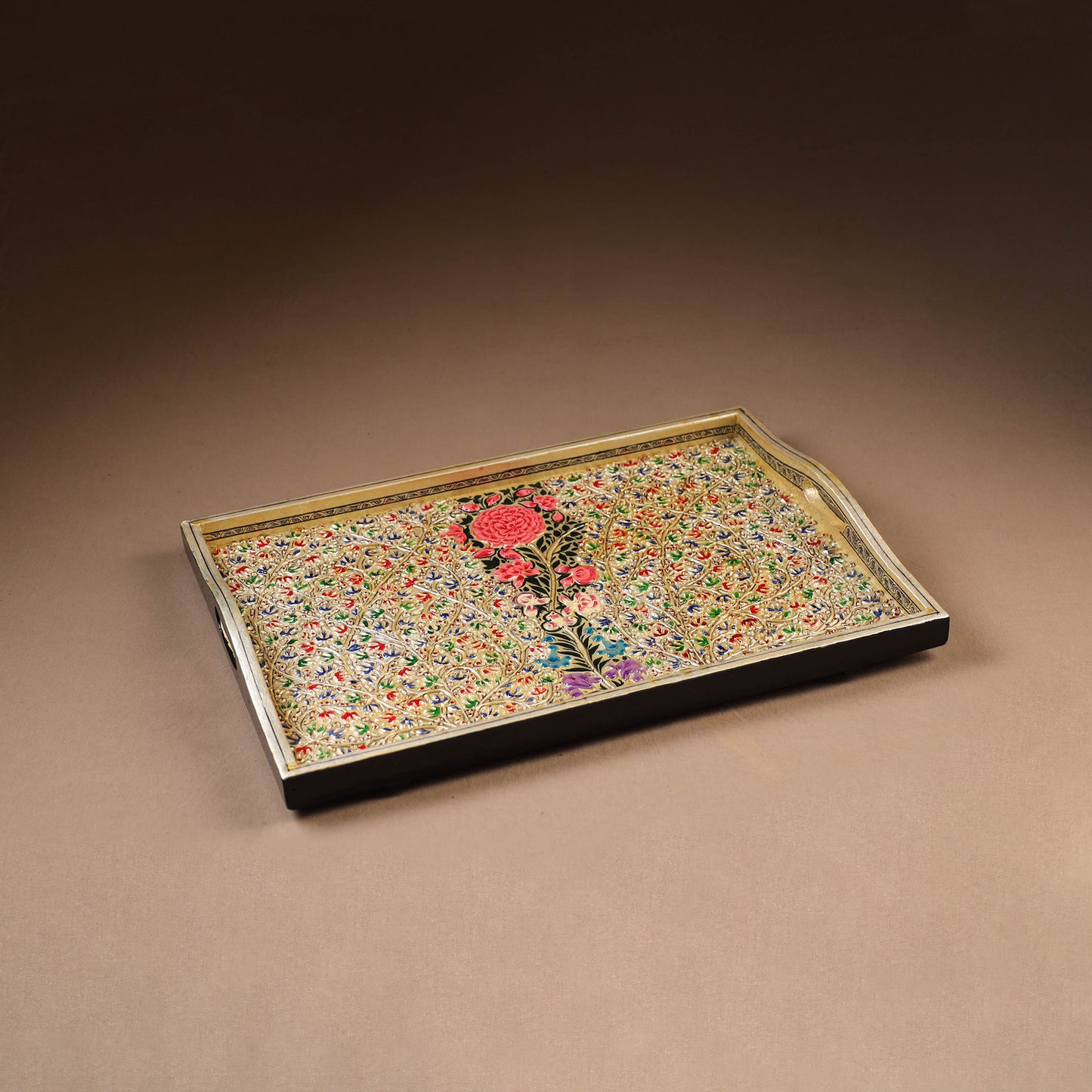 Kashmiri Handpainted Paper Mache Rectangle Serving Tray (18 x 12 Inch) 51