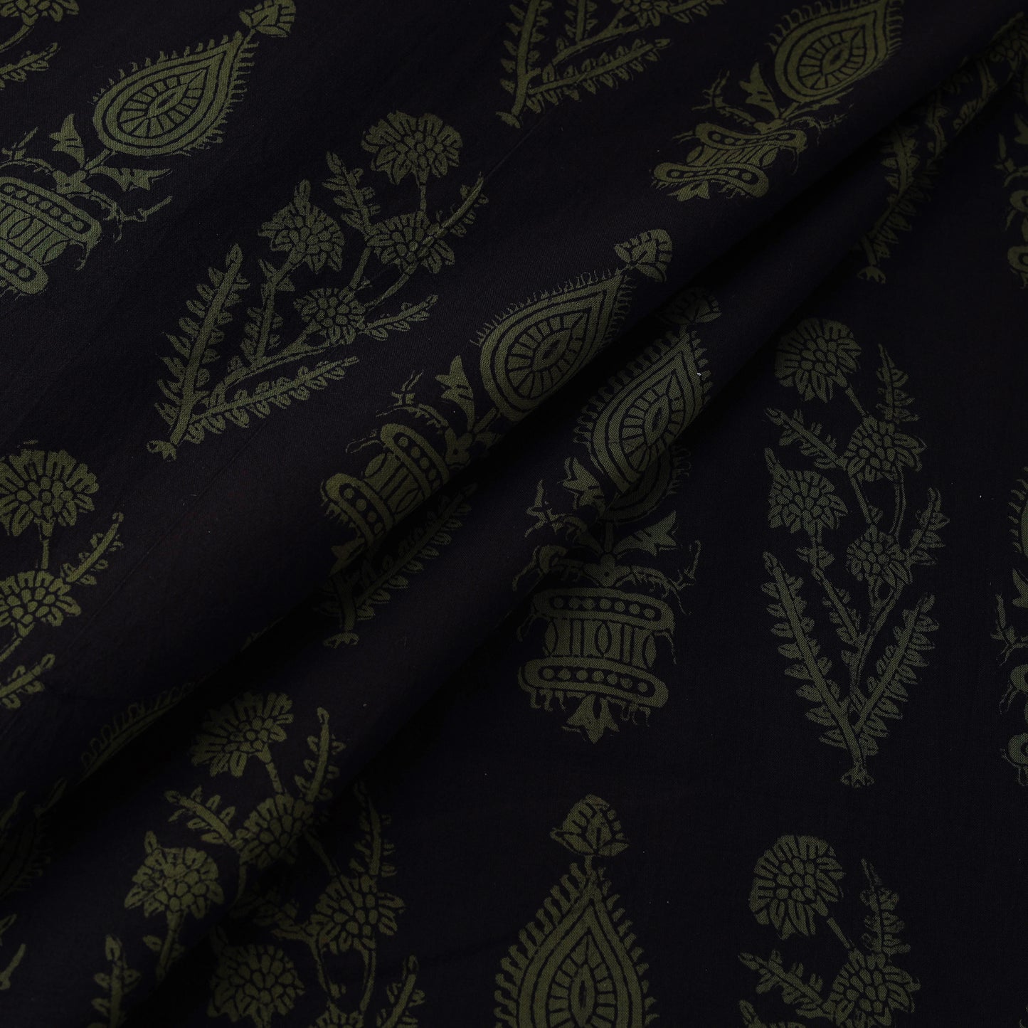 Black - Bagh Hand Block Print Natural Dyed Cotton Fabric 11