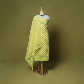 Yellow - 3pc hand embroidery cotton lucknow chikankari