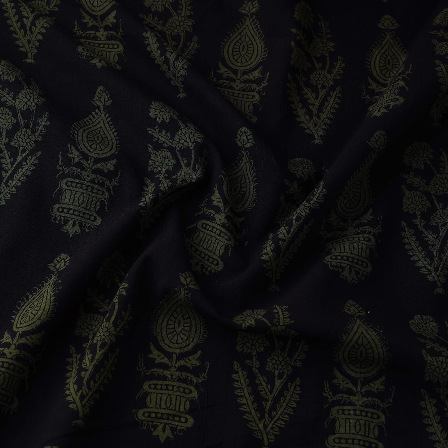 Black - Bagh Hand Block Print Natural Dyed Cotton Fabric 11