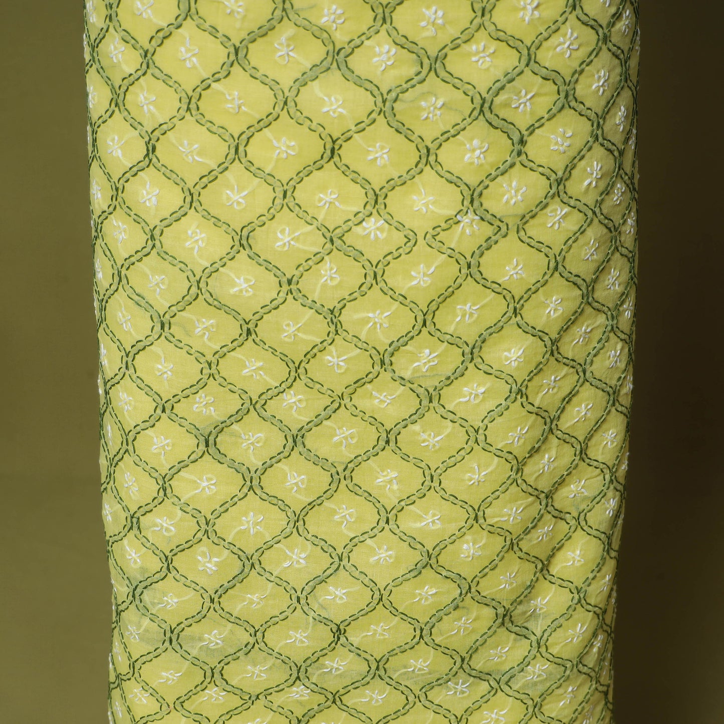 Yellow - 3pc hand embroidery cotton lucknow chikankari