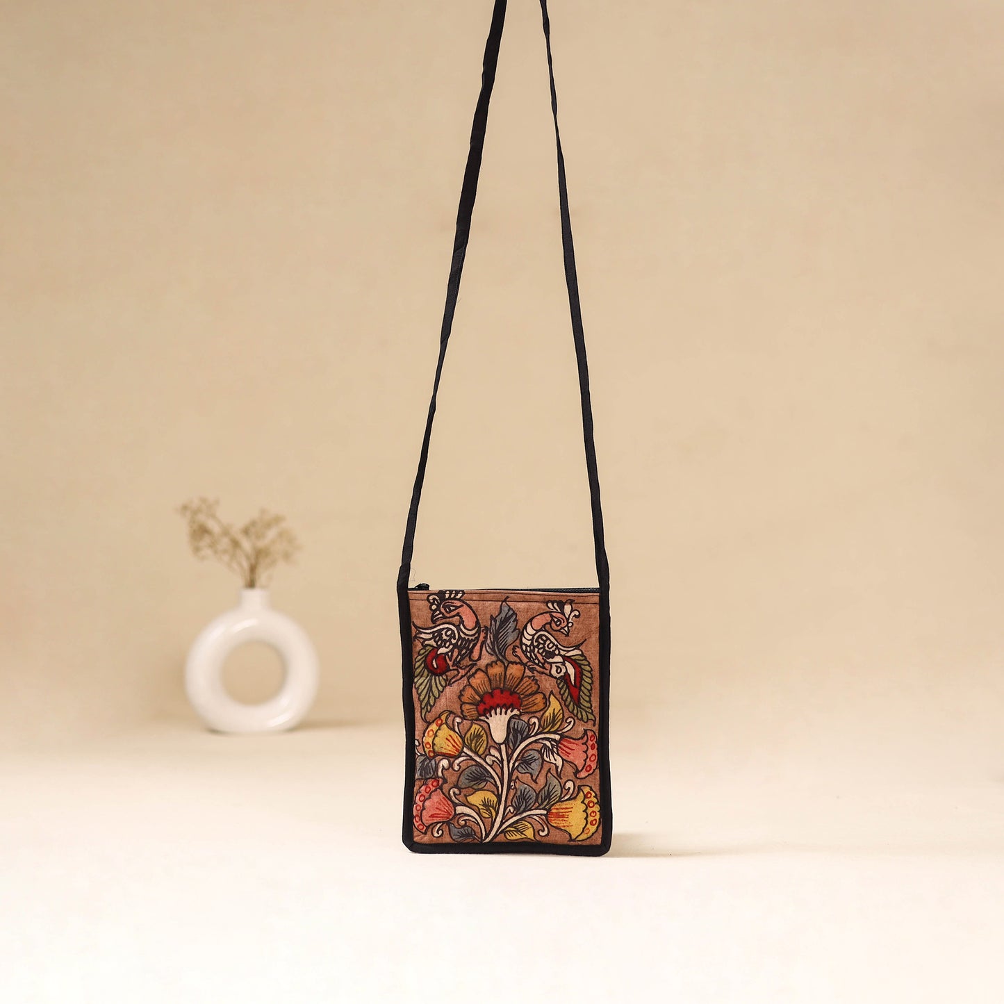 Srikalahasti Handpainted Kalamkari Sling Bag by Dwarka Plus 38