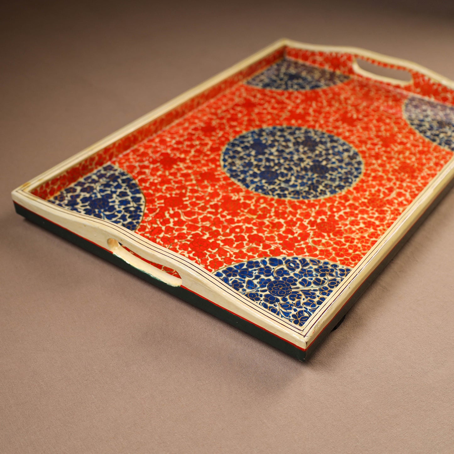 Kashmiri Handpainted Paper Mache Rectangle Serving Tray (18 x 12 Inch) 50