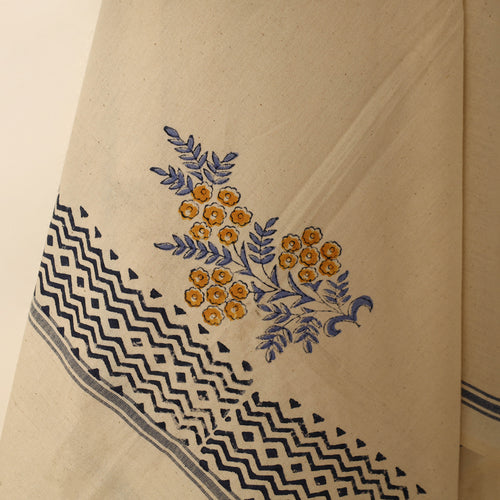 Beige - Block Printed Handloom Cotton Sanganeri Towel 70