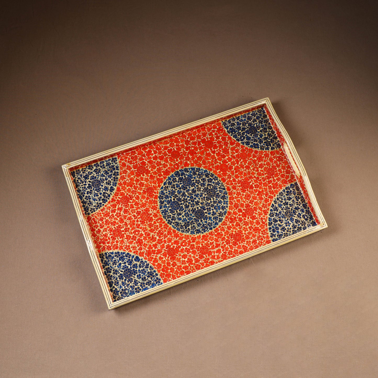 Kashmiri Handpainted Paper Mache Rectangle Serving Tray (18 x 12 Inch) 50