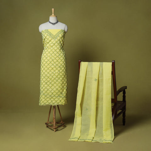 Yellow - 3pc hand embroidery cotton lucknow chikankari