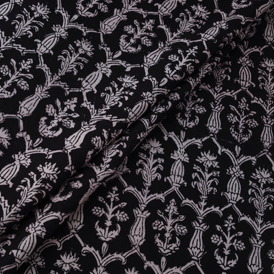 Black - Bagh Hand Block Print Natural Dyed Cotton Fabric 13