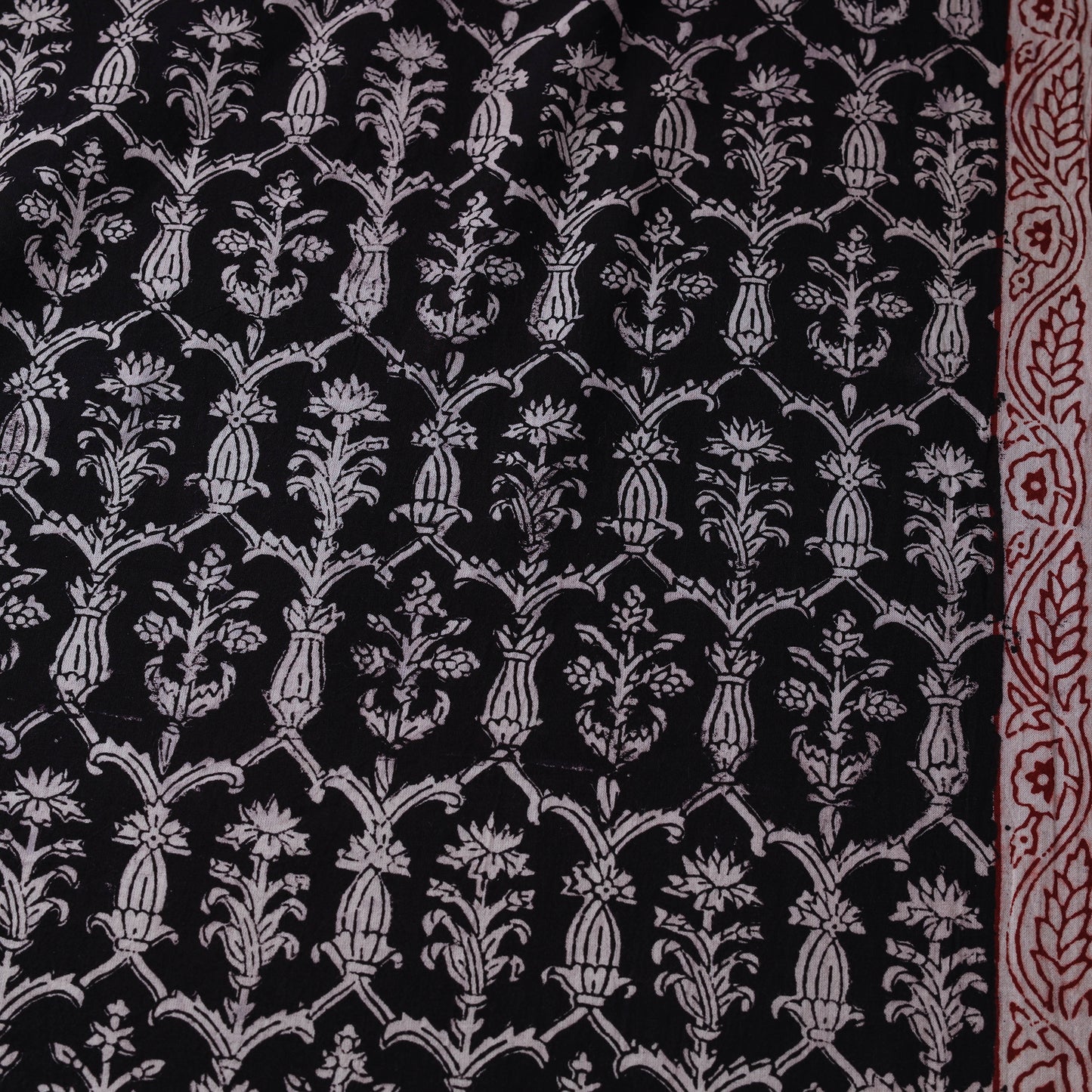 Black - Bagh Hand Block Print Natural Dyed Cotton Fabric 13