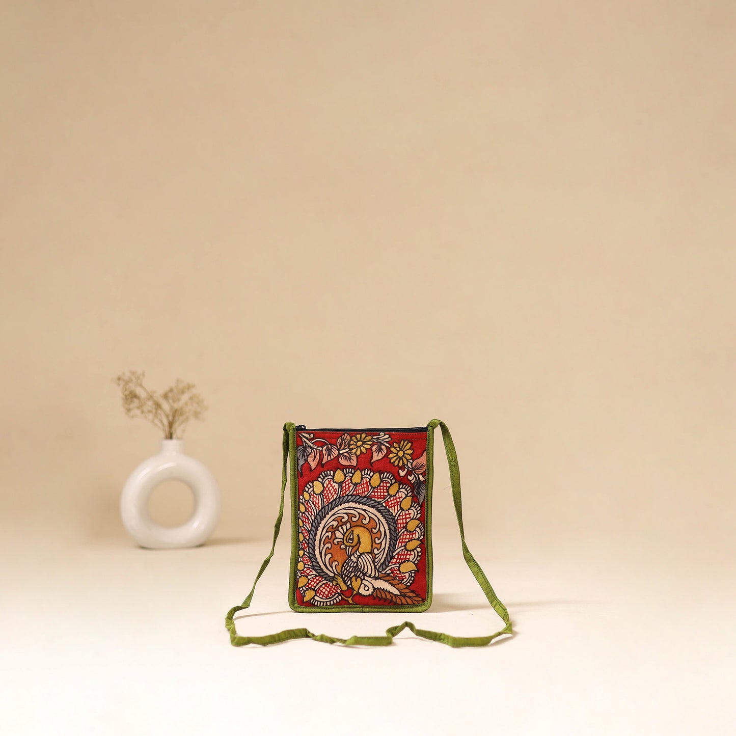 Srikalahasti Handpainted Kalamkari Sling Bag by Dwarka Plus 40