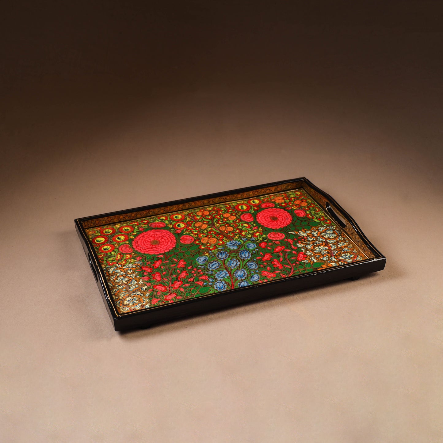Kashmiri Handpainted Paper Mache Rectangle Serving Tray (18 x 12 Inch) 53
