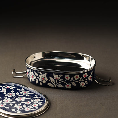 Kashmir Enamelware Floral Handpainted Stainless Steel Capsule Shape Lunch Box