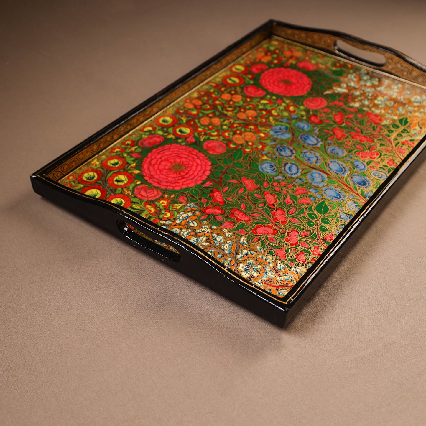 Kashmiri Handpainted Paper Mache Rectangle Serving Tray (18 x 12 Inch) 53