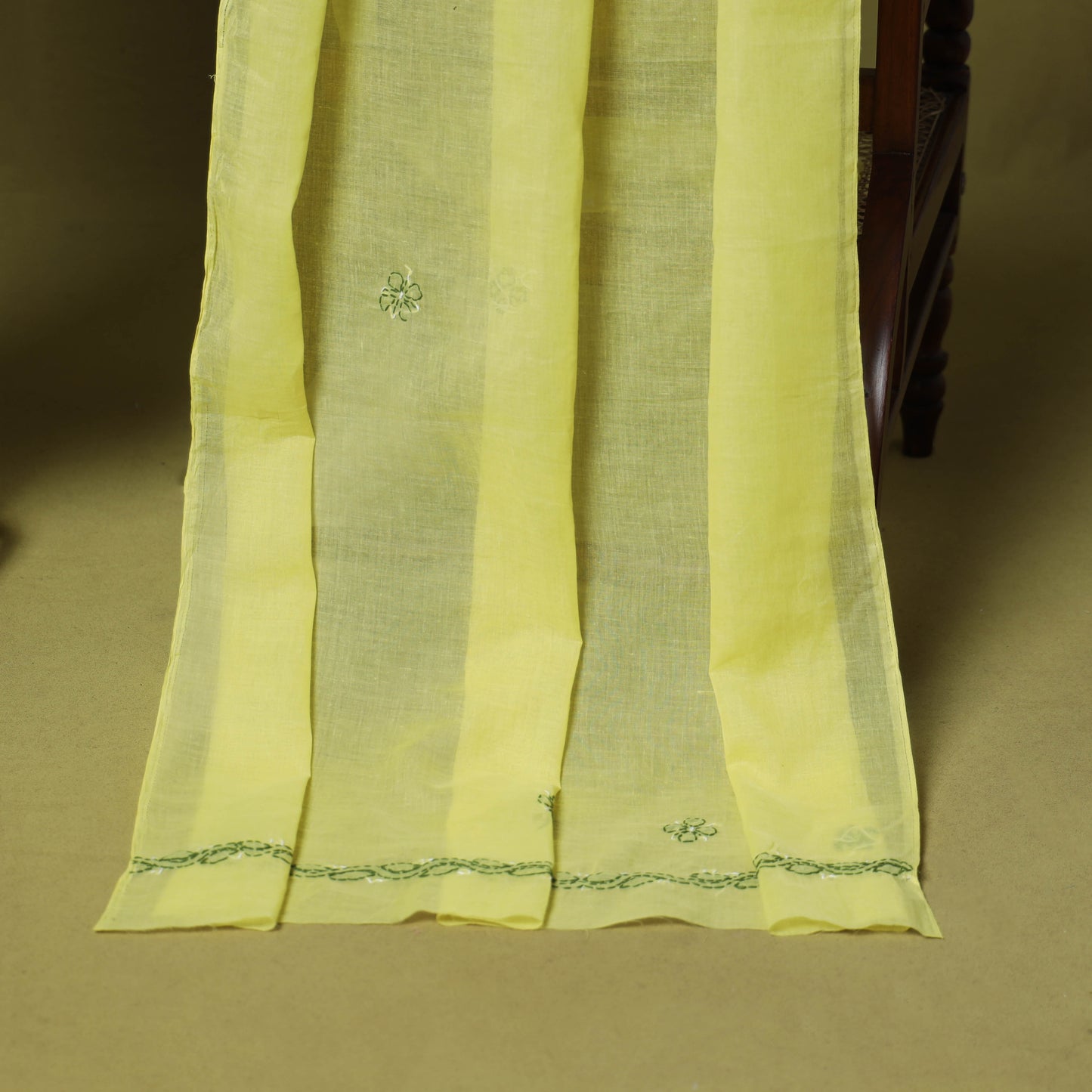 Yellow - 3pc hand embroidery cotton lucknow chikankari