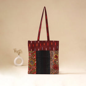 Srikalahasti Handpainted Kalamkari Ikat Patch Shoulder Bag by Dwarka Plus 42