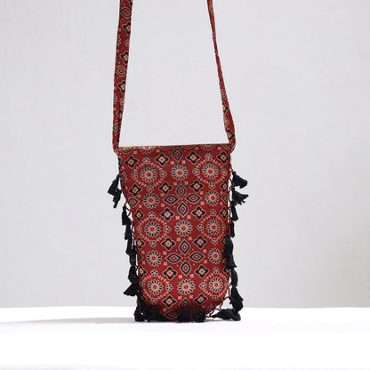 Red - Kutch Leather & Mashru Silk Sling Bag with Tassels 28