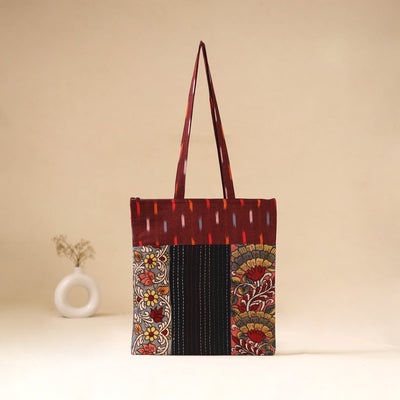 Srikalahasti Handpainted Kalamkari Ikat Patch Shoulder Bag by Dwarka Plus 44