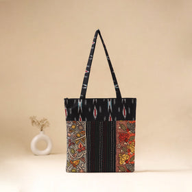 Srikalahasti Handpainted Kalamkari Ikat Patch Shoulder Bag by Dwarka Plus 46