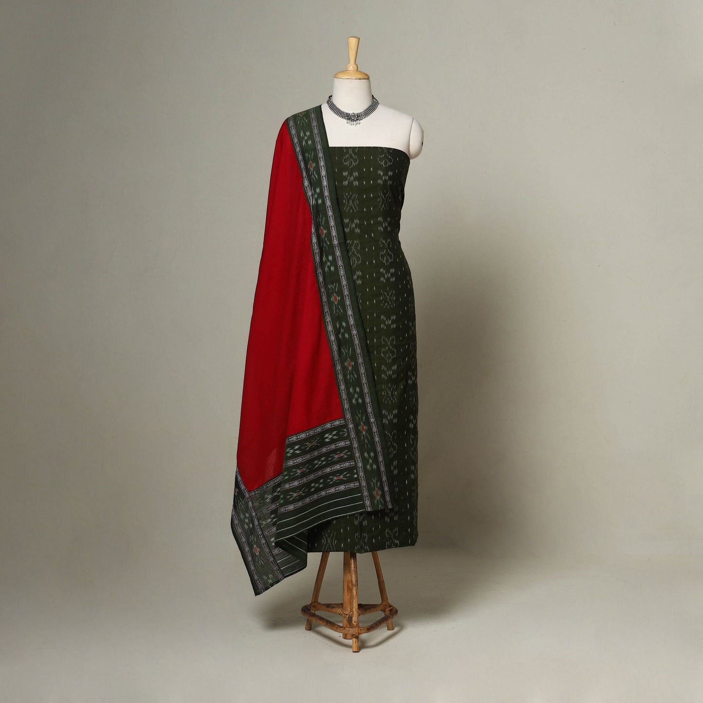 Green - 3pc handloom cotton unstitched sambalpuri dress