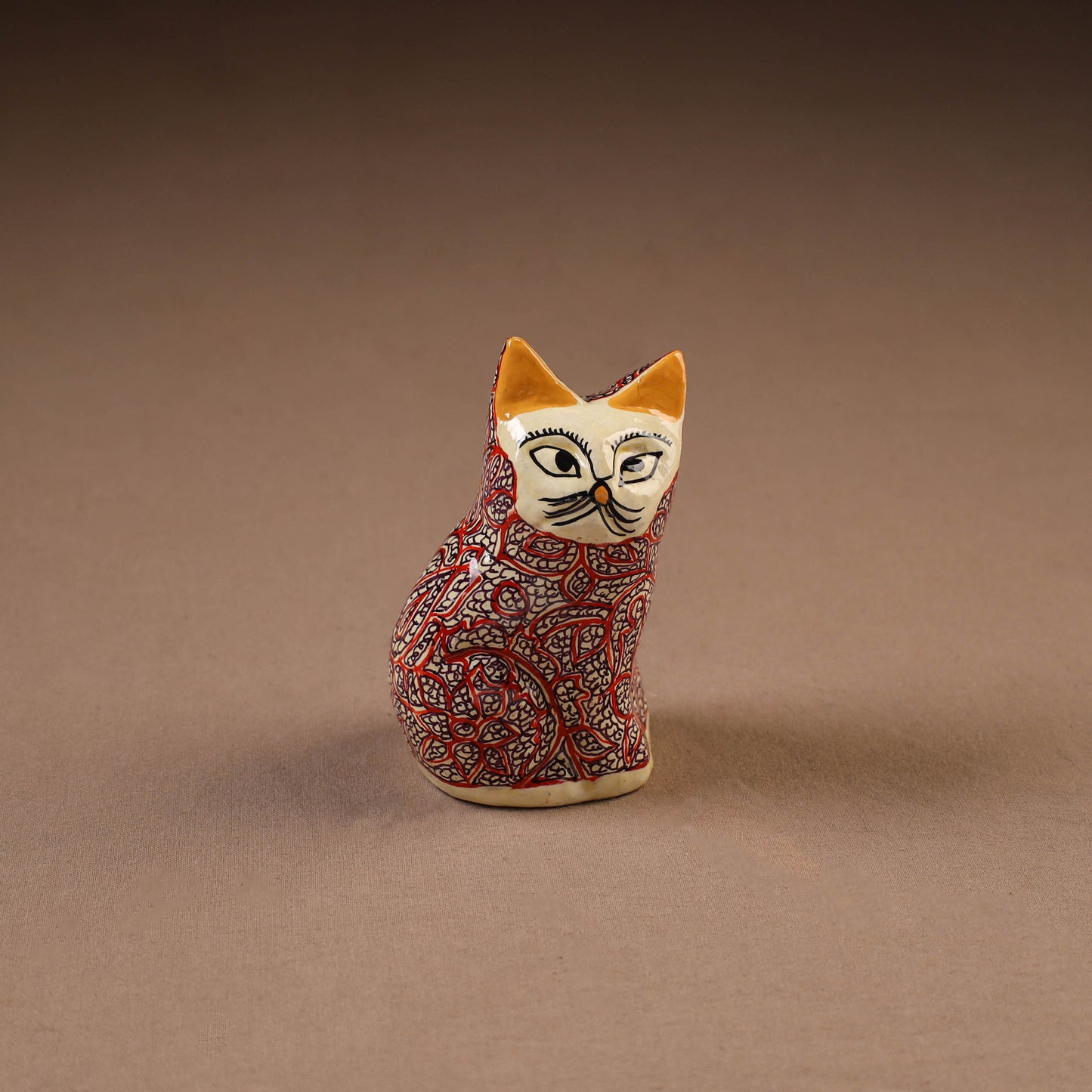 Kashmiri Handpainted Paper Mache Cat Sculpture for Home Decor (3 Inch) 40