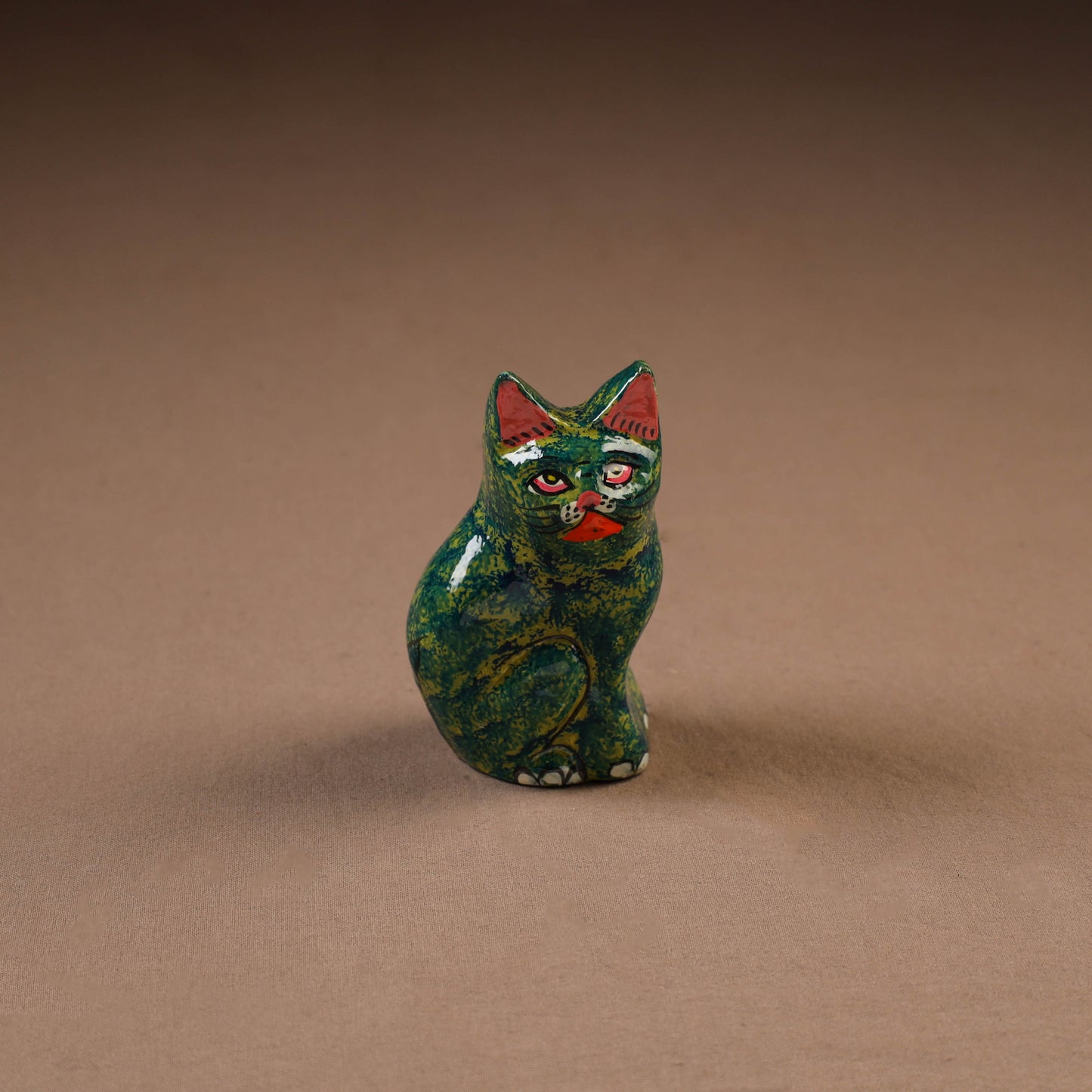 Kashmiri Handpainted Paper Mache Cat Sculpture for Home Decor (4 Inch) 36