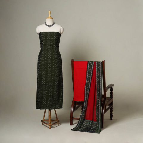 Green - 3pc handloom cotton unstitched sambalpuri dress