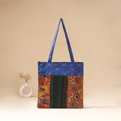 Srikalahasti Handpainted Kalamkari Ikat Patch Shoulder Bag by Dwarka Plus 47