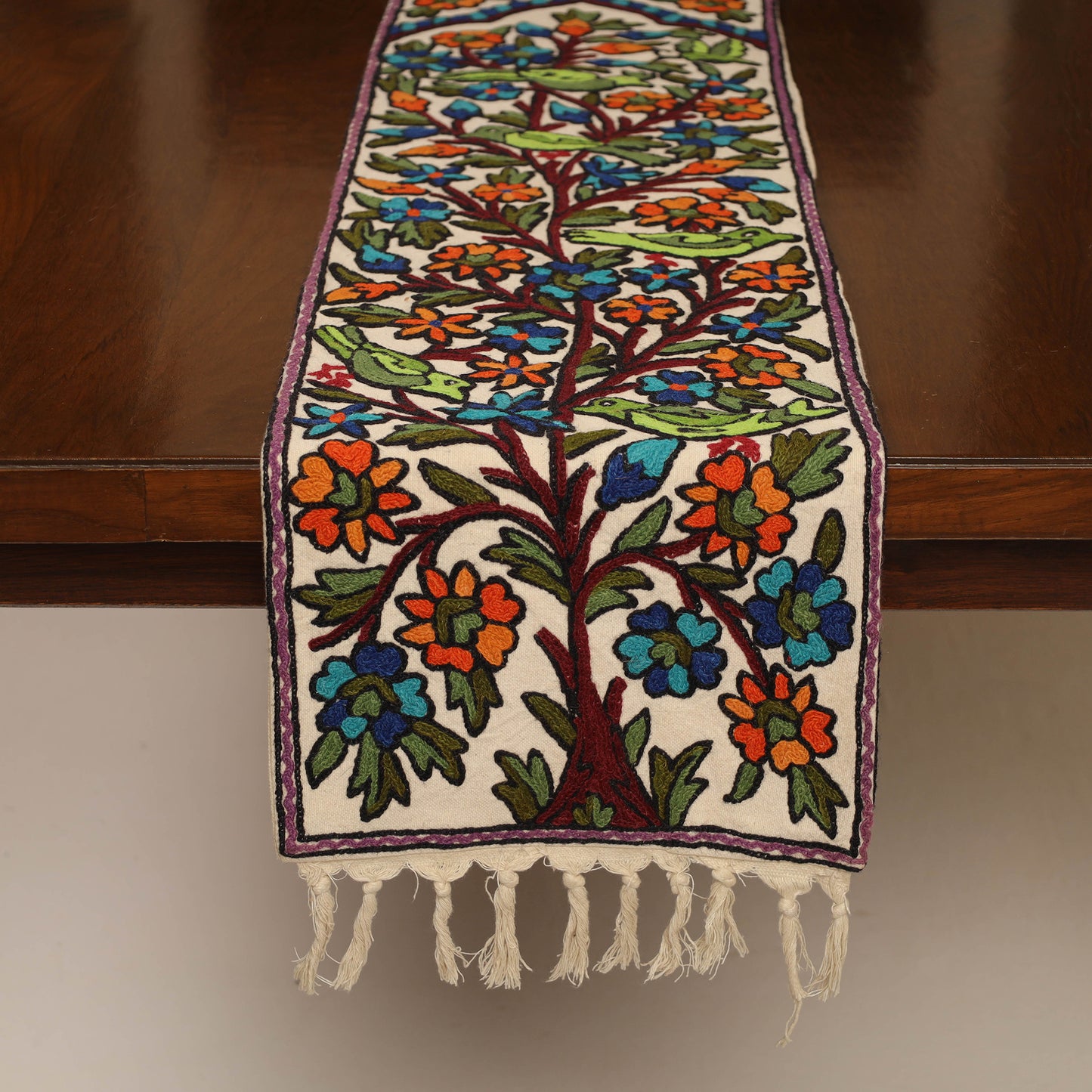 Kashmiri Crewel Hand Embroidery Table Runner 01