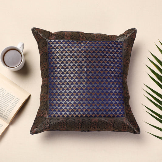 Blue - Banarasi Handwoven Silk Zari Cushion Cover (16 x 16 in)