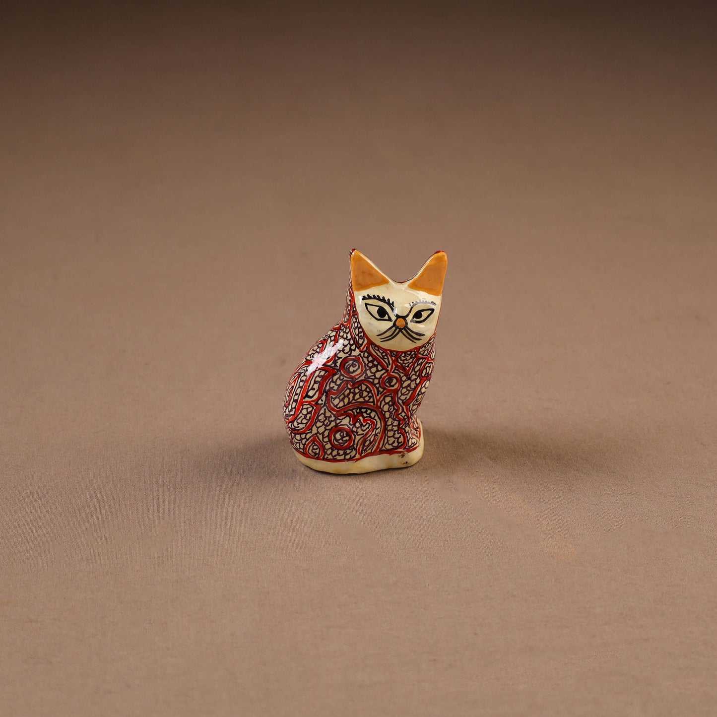 Kashmiri Handpainted Paper Mache Cat Sculpture for Home Decor (4 Inch) 35