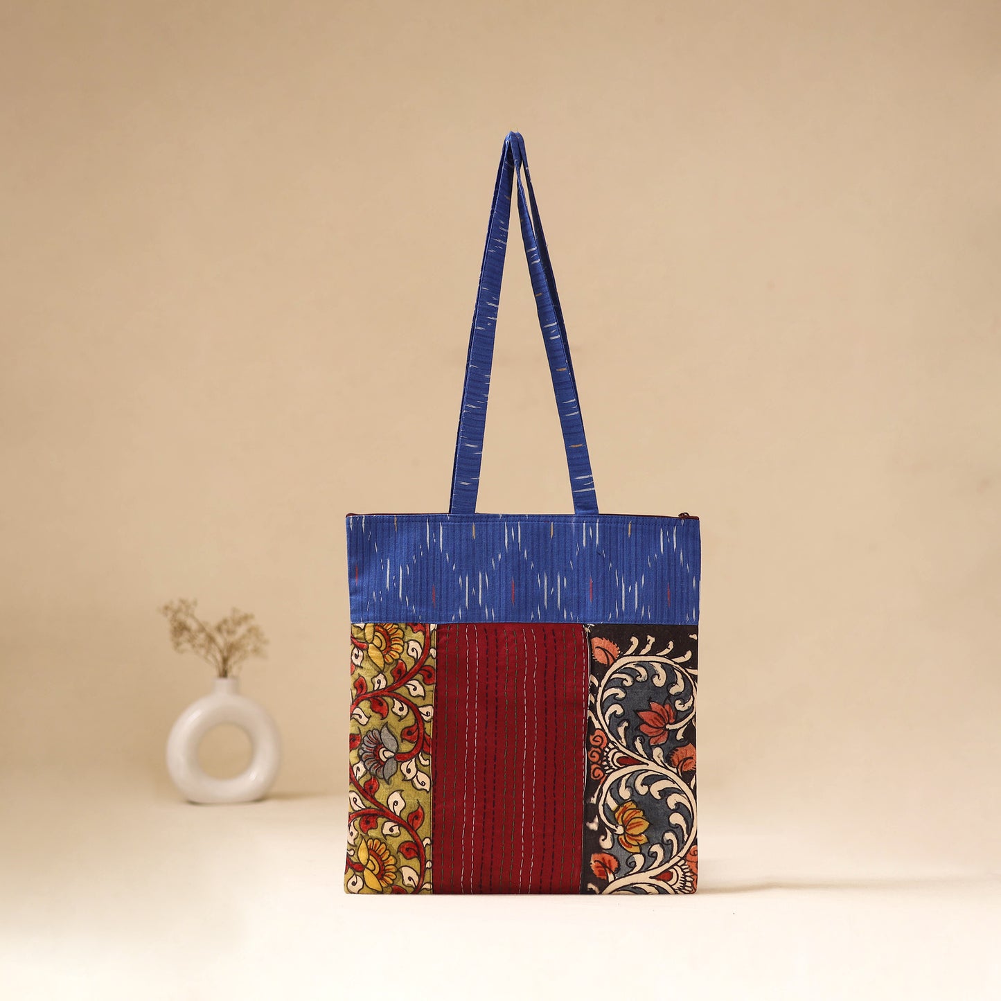 Srikalahasti Handpainted Kalamkari Ikat Patch Shoulder Bag by Dwarka Plus 49