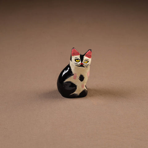 Kashmiri Handpainted Paper Mache Cat Sculpture for Home Decor (4 Inch) 37