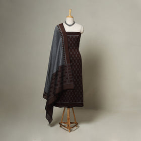 Brown - 3pc handloom cotton unstitched sambalpuri dress