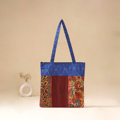 Srikalahasti Handpainted Kalamkari Ikat Patch Shoulder Bag by Dwarka Plus 50