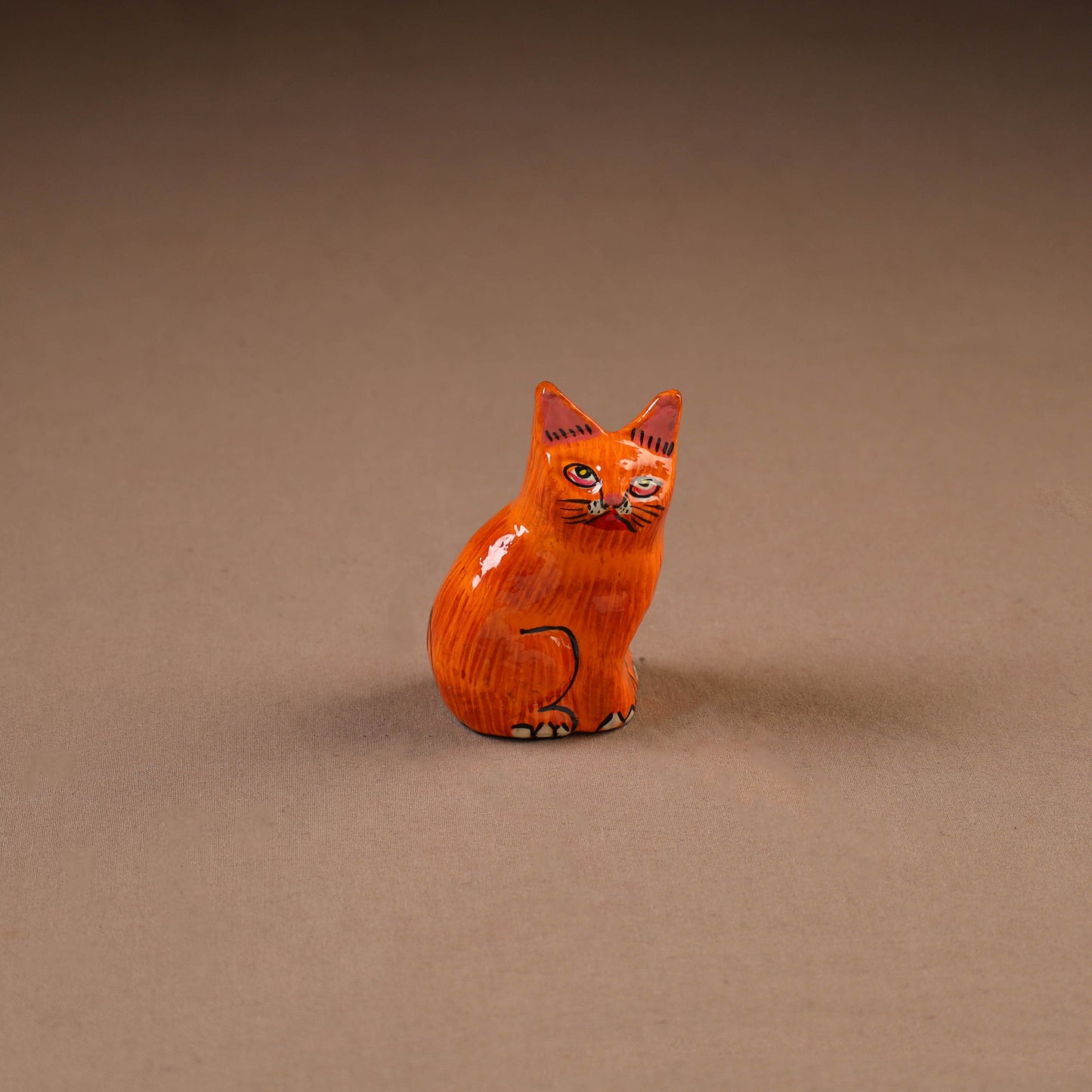 Kashmiri Handpainted Paper Mache Cat Sculpture for Home Decor (4 Inch) 38